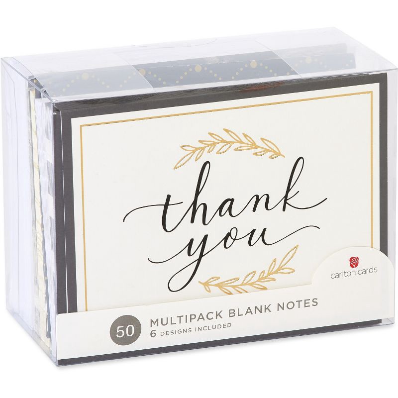 slide 6 of 9, 50ct Thank You & Blank Notes with Envelopes Gold/Black: Carlton Cards, Greeting Cards Pack, All Occasions, Typography Design, 50 ct