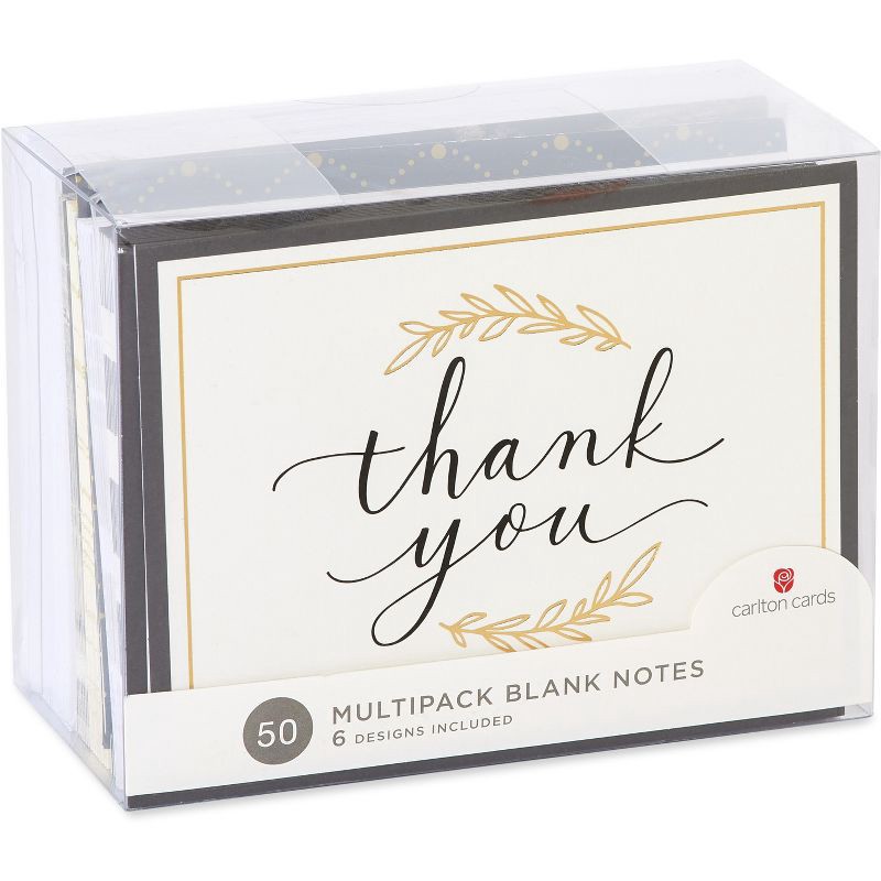 slide 6 of 9, Carlton Cards 50ct Thank You and Blank Notes with Envelopes Gold/Black, 50 ct