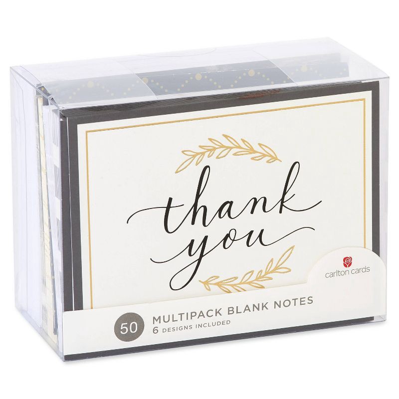 slide 9 of 9, Carlton Cards 50ct Thank You and Blank Notes with Envelopes Gold/Black, 50 ct