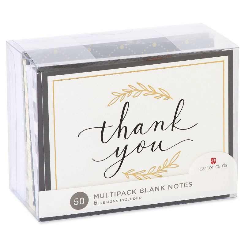 slide 9 of 9, 50ct Thank You & Blank Notes with Envelopes Gold/Black: Carlton Cards, Greeting Cards Pack, All Occasions, Typography Design, 50 ct