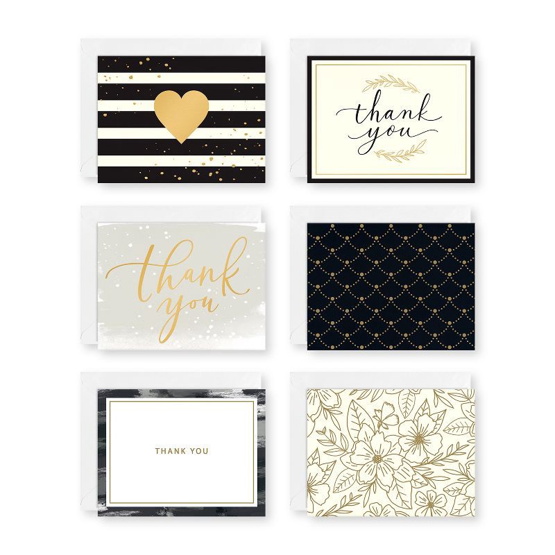 slide 1 of 9, American Greetings 50ct 6 Designs Bulk Thank You and All Occasion Blank Cards with Envelopes Black and Gold, 50 ct