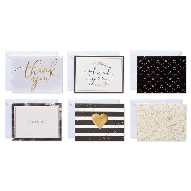 slide 1 of 9, Carlton Cards 50ct Thank You and Blank Notes with Envelopes Gold/Black, 50 ct