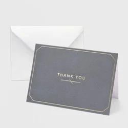 50ct Thank You Cards with Foil Border Gray: Mara-Mi Stationery Pack, Includes Envelopes, Blank Inside, Lithographic Print