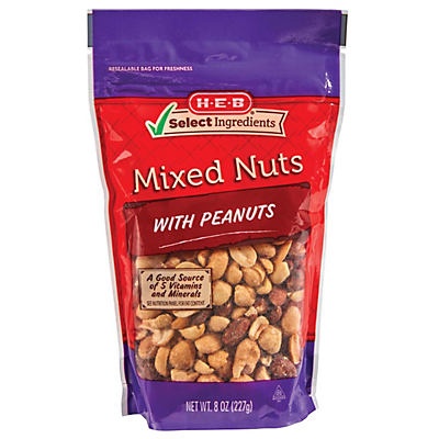 slide 1 of 1, H-E-B Select Ingredients Mixed Nuts with Peanuts, 8 oz