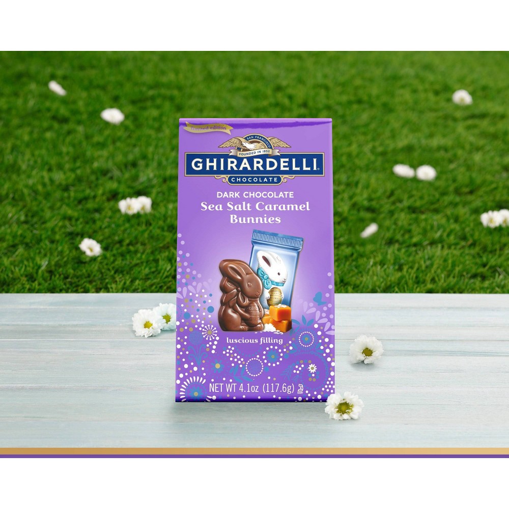 slide 4 of 5, Ghirardelli Easter Dark Chocolate Sea Salt Caramel Bunny, 4.1 oz