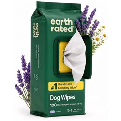 Earth Rated Thick Hypoallergenic Pet Grooming Wipes - Lavender Scent - 100ct