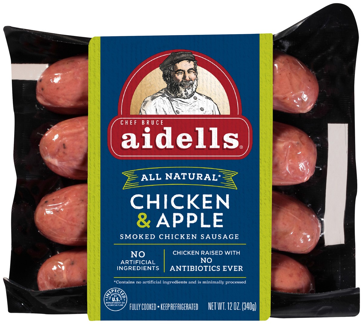 slide 1 of 7, Aidells Smoked Chicken Sausage, Chicken & Apple, 12 oz. (4 Fully Cooked Links), 340.19 g