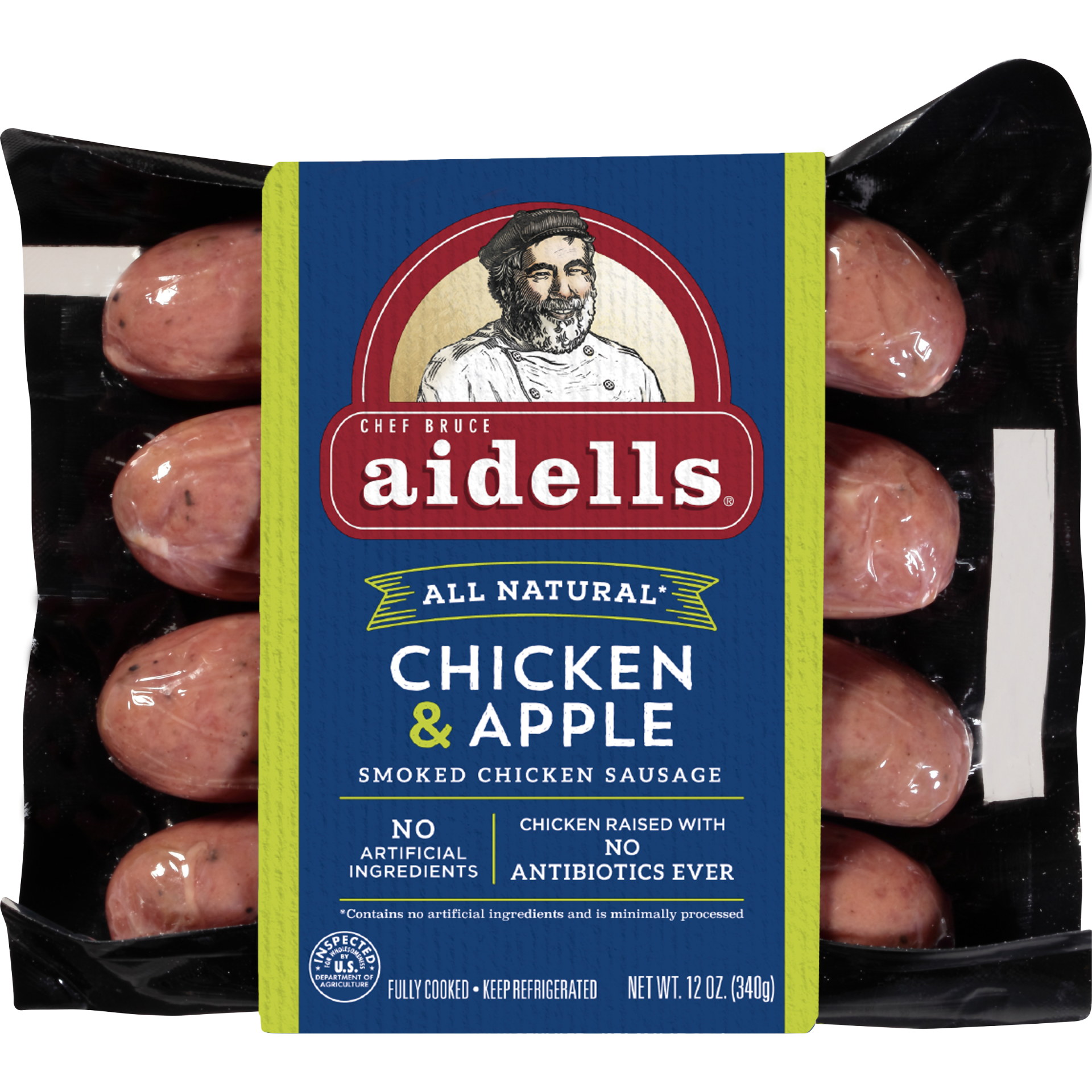 slide 1 of 10, Aidells Fully Cooked Chicken & Apple Smoked Chicken Sausage, 12 oz