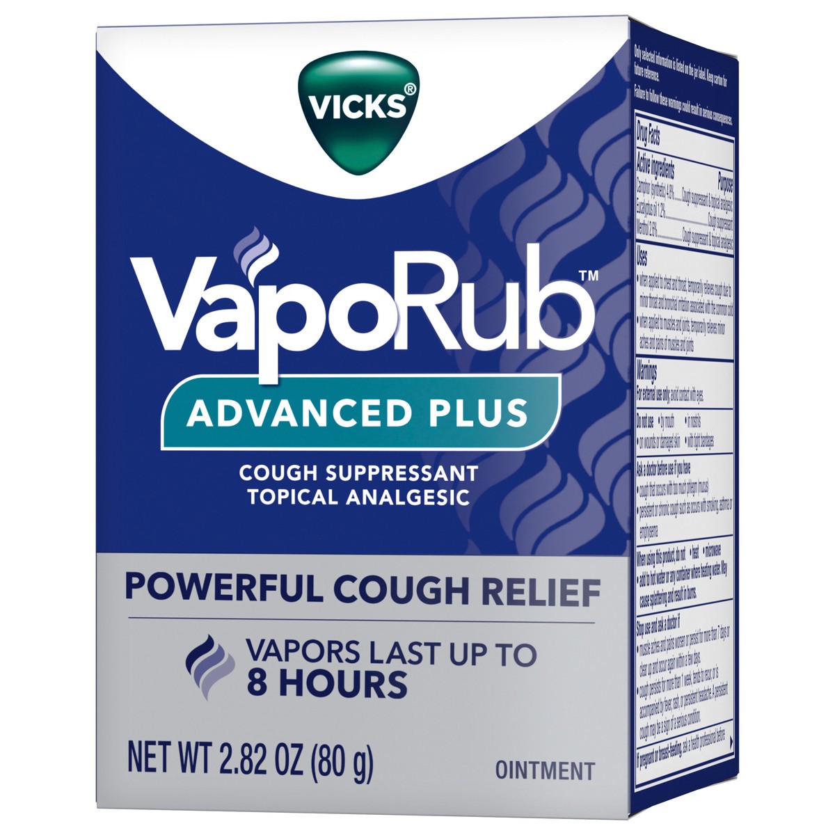 slide 6 of 10, Vicks VapoRub Advanced Plus, Powerful Cough Suppressant, Topical Chest Rub & Analgesic Ointment, Medicated Vicks Vapors, Fast Cough Relief, 2.82oz, 2.82 oz
