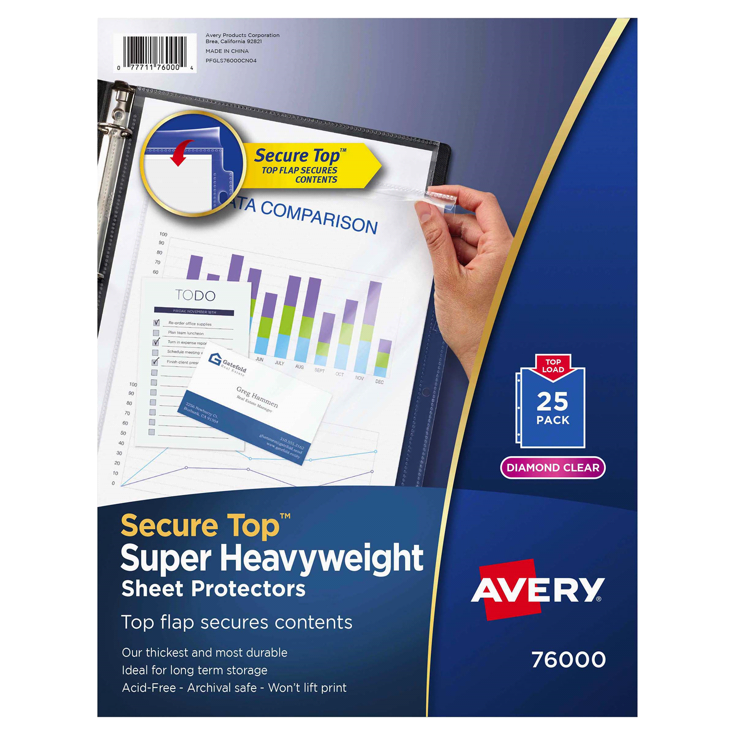 slide 1 of 1, Avery Secure-Top Sheet Protectors, Super Heavyweight, Diamond Clear, Pack Of 25, 25 ct