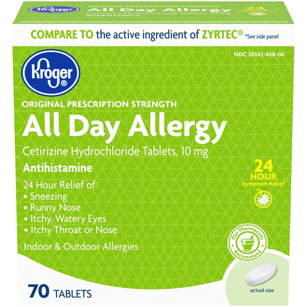 slide 1 of 1, Kroger All Day Allergy Antihistamine 10Mg Tablets Box, 70 ct