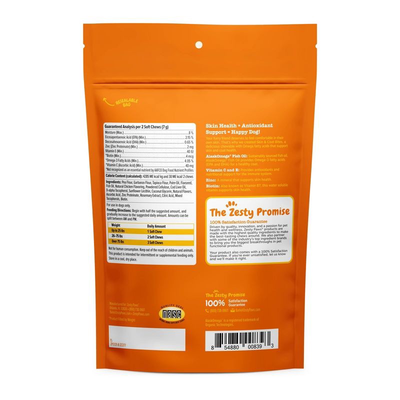 slide 2 of 4, Zesty Paws Skin & Coat Bites for Dog Chicken Flavor - 60ct, 60 ct