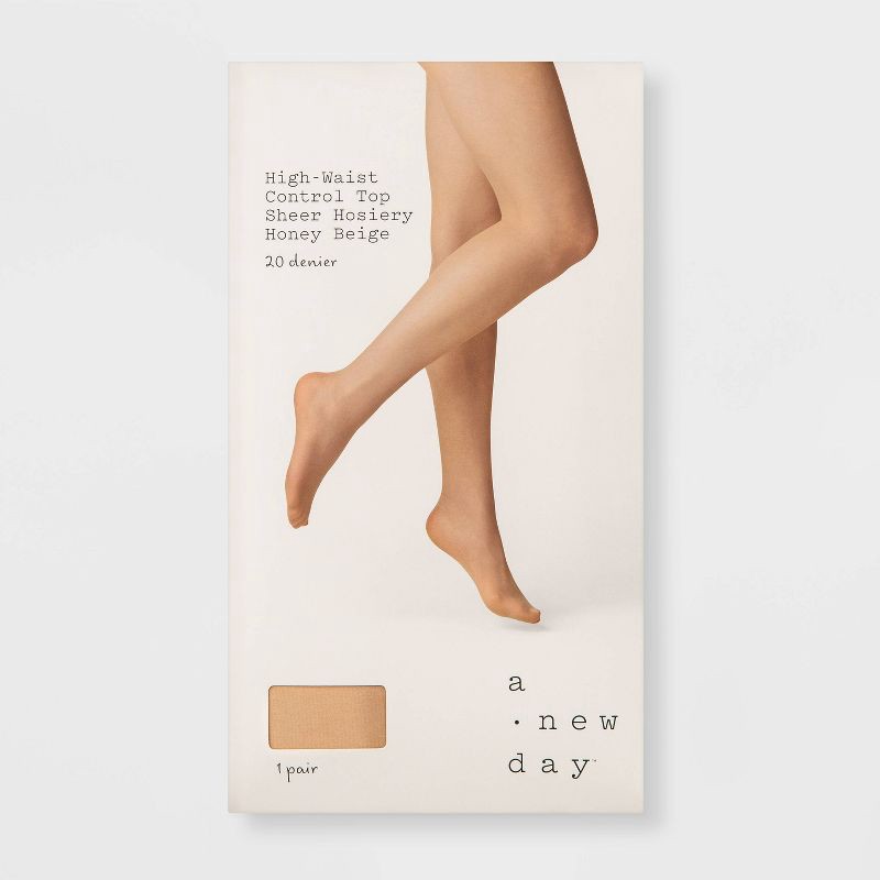 slide 2 of 2, Women's 20D Sheer High Waist Control Top Tights - A New Day™ Honey Beige M/L: Nylon Spandex Knit, 1 ct