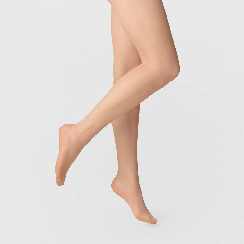 slide 1 of 2, Women's 20D Sheer High Waist Control Top Tights - A New Day™ Honey Beige M/L: Nylon Spandex Knit, 1 ct