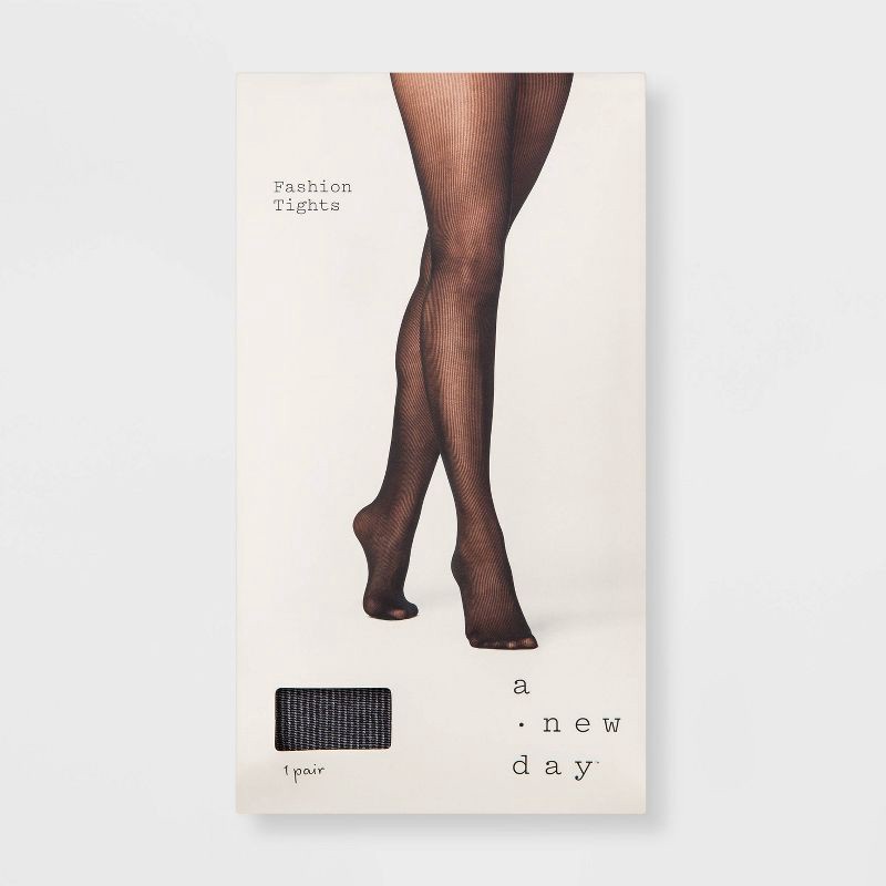 slide 2 of 2, Women's Sheer Rib Tights - A New Day™ Black S/M: High Waisted, Nylon-Spandex Blend, Tagless, Hand Wash, Line Dry, 1 ct