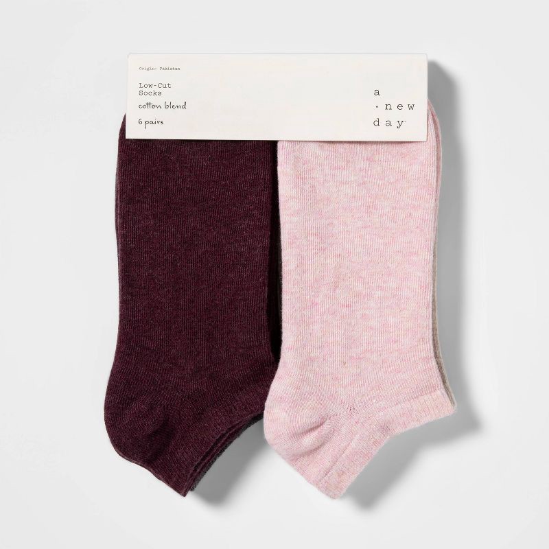 slide 2 of 2, Women's 6pk Low Cut Socks - A New Day™ Assorted colors 4-10: Tagless, Knit Fabric, 6 ct
