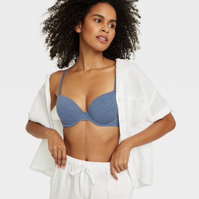 slide 3 of 4, Women's Cotton Lightly Lined Demi T-Shirt Bra - Auden™ Navy Heather 36A: Adjustable Straps, Underwire Support, 1 ct