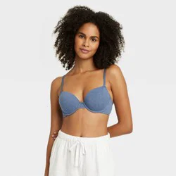 Women's Cotton Lightly Lined Demi T-Shirt Bra - Auden™ Navy Heather 38C: Adjustable Straps, Underwire Support