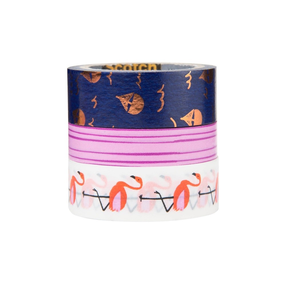 slide 2 of 5, Scotch Flamingo Sights Washi Tape, 3 ct