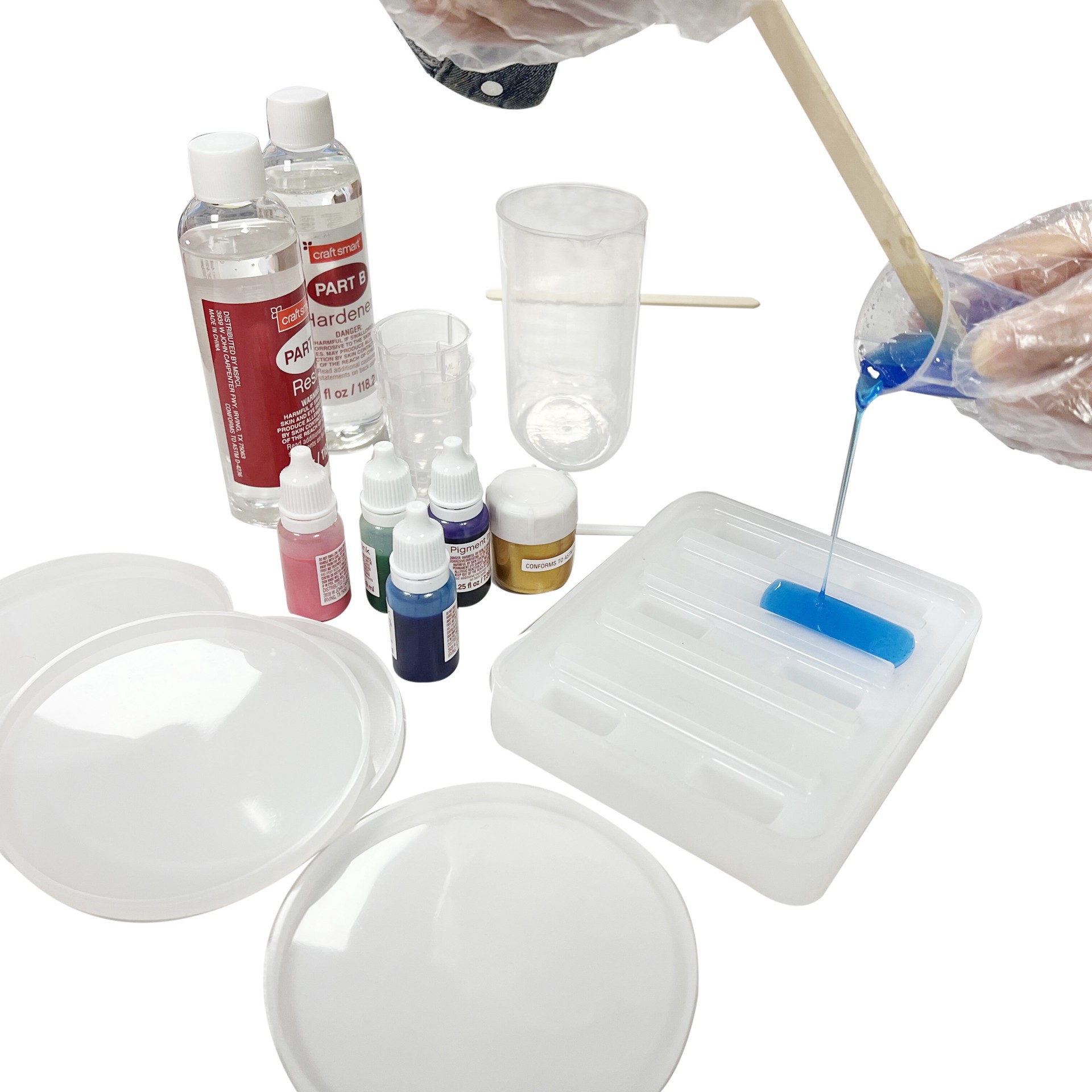 slide 4 of 9, Resin Coasters & Stand Kit By Craft Smart, 4 pigment inks - blue, purple, green, magenta