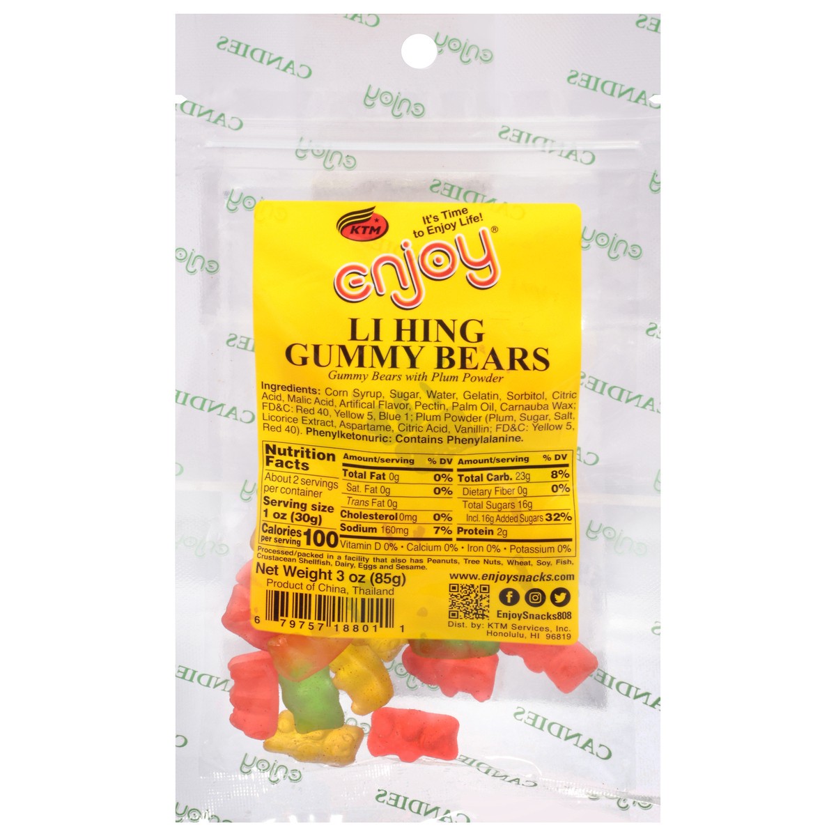 slide 1 of 9, Enjoy Li Hing Gummy Bears 3 oz, 3 oz