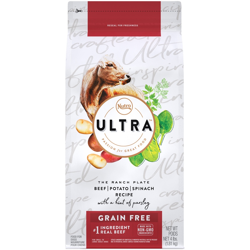 slide 1 of 1, Nutro Ultra Grain Free Beef, Potato and Spinach Recipe with A Hint of Parsley Dry Dog Food, 4 lb