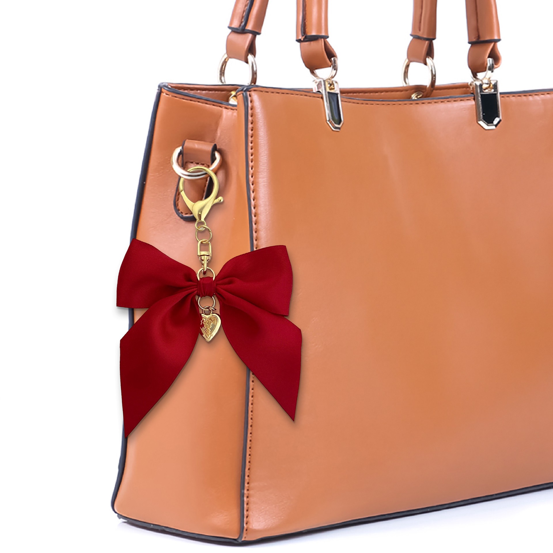 slide 3 of 3, Blue Moon Studio Red Fabric Bow Bag Charm, 5.5 in x 3.5 in x 0.1 in