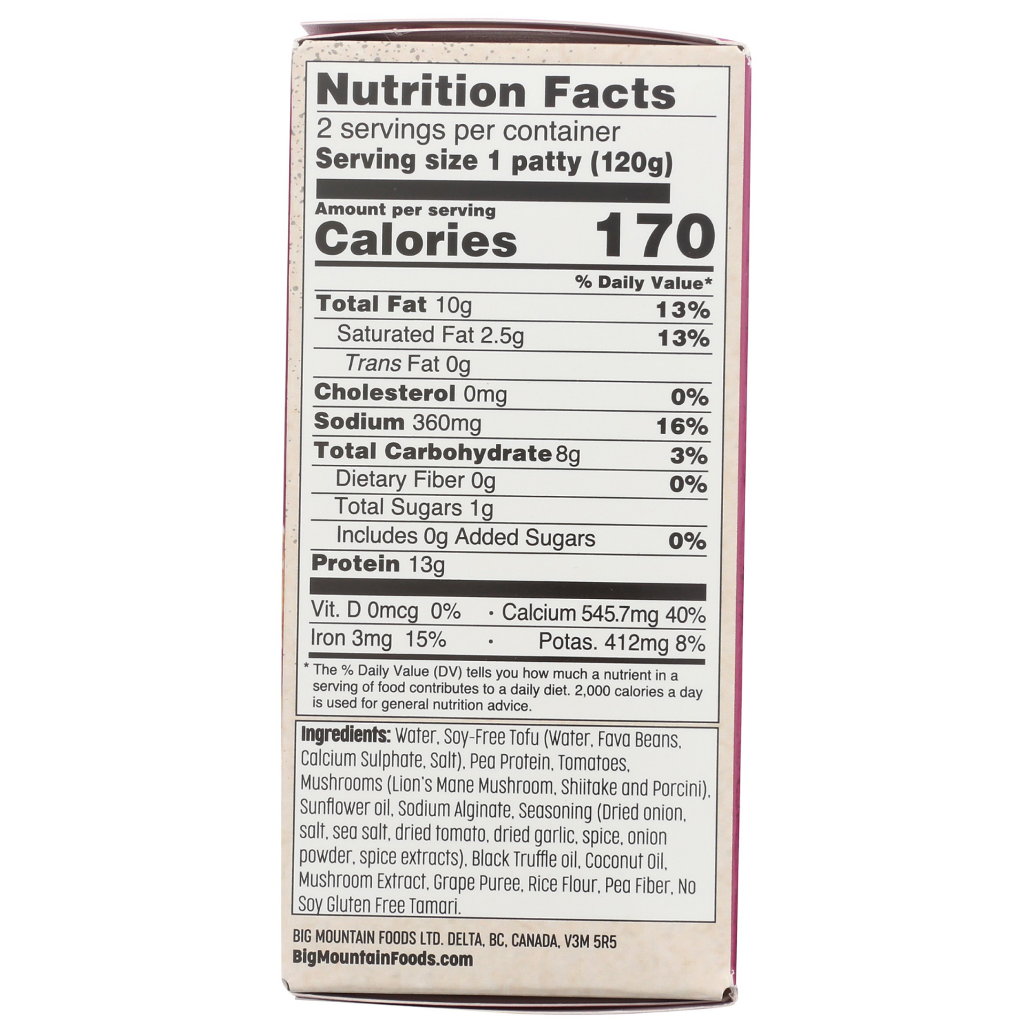 slide 2 of 3, Big Mountain Lion's Mane Truffle Flavor Mushroom Burger 2 ea, 2 ct