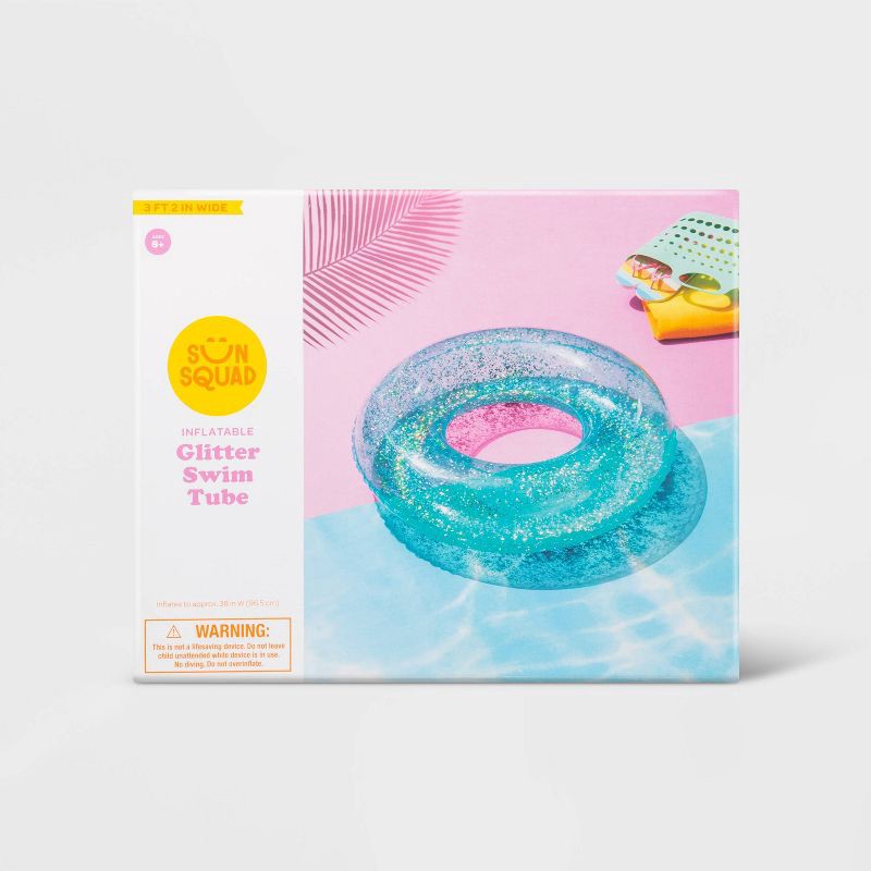 slide 2 of 4, 36" Inflatable Glitter Swim Tube - Blue - Sun Squad™, 1 ct