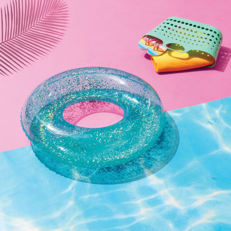 slide 4 of 4, 36" Inflatable Glitter Swim Tube - Blue - Sun Squad™, 1 ct