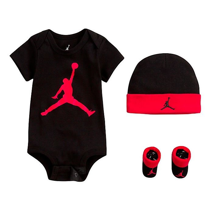 slide 1 of 1, Nike Jordan Bodysuit Set - Black/Red, 3 ct