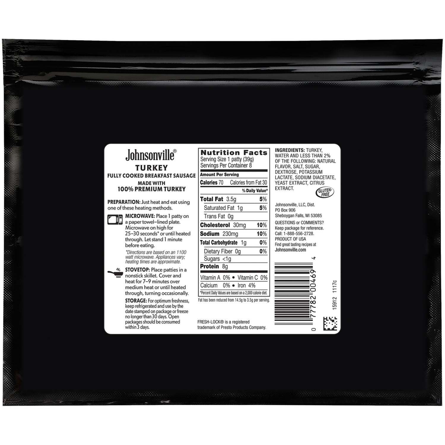 slide 2 of 2, Johnsonville Fully Cooked Turkey Breakfast Sausage Patties, 8 Count, 11.1 oz, 11.1 oz