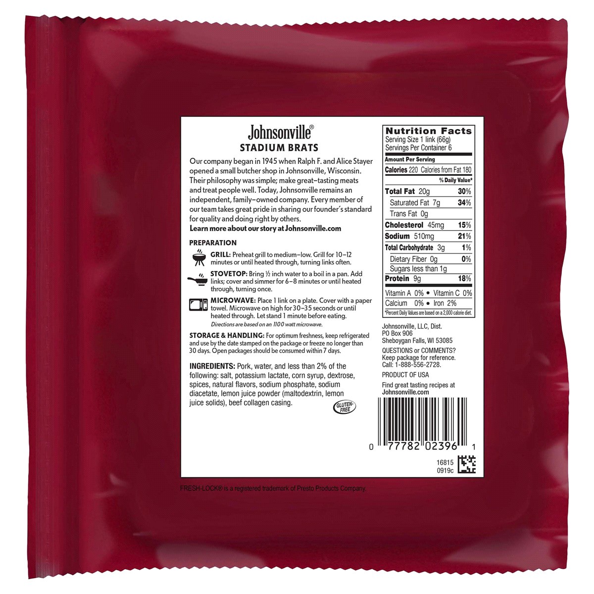 slide 2 of 2, Johnsonville Cooked Stadium Brats, 6 Count, 14 oz, 14 oz