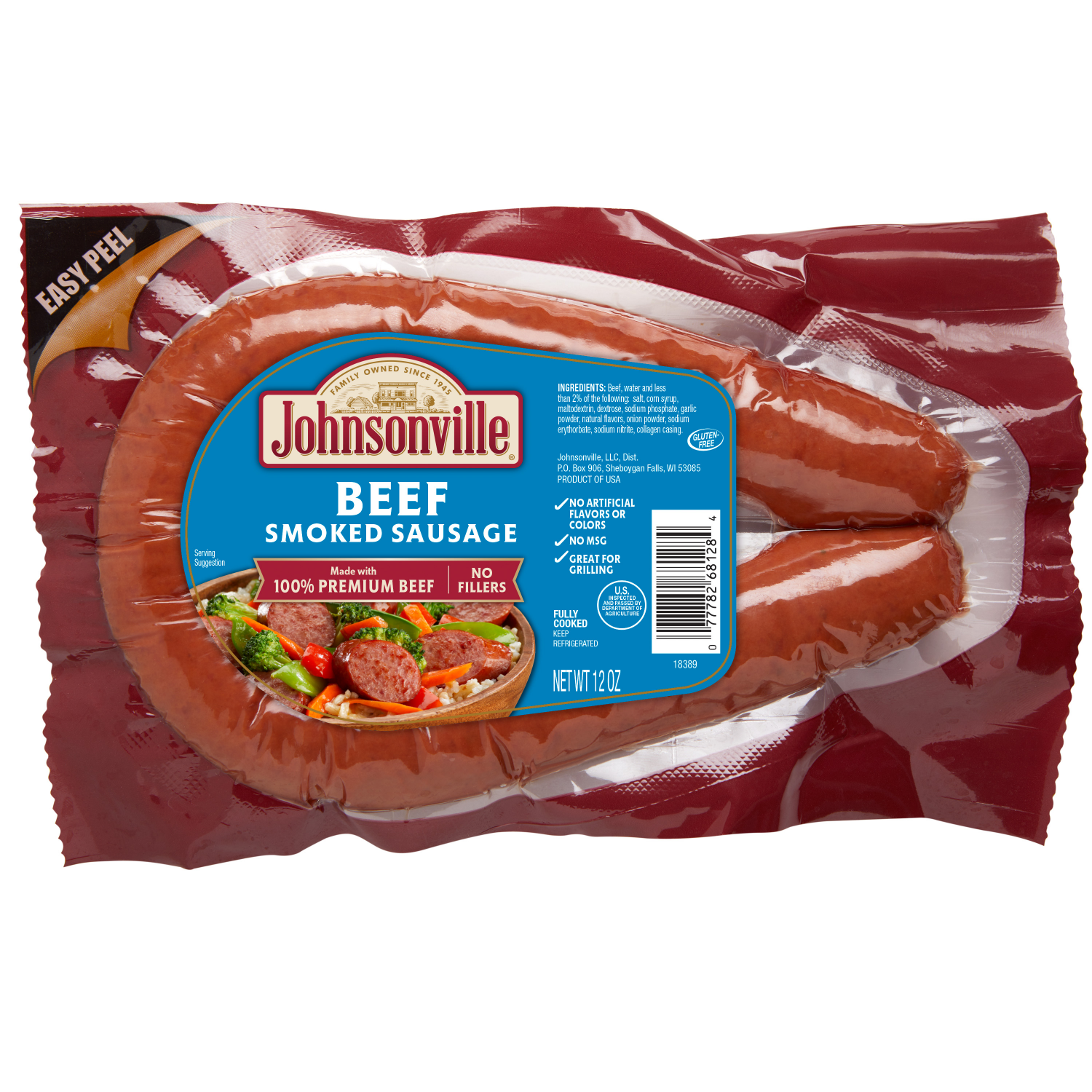 slide 1 of 2, Johnsonville Smoked Beef Sausage 12 oz, 12 oz