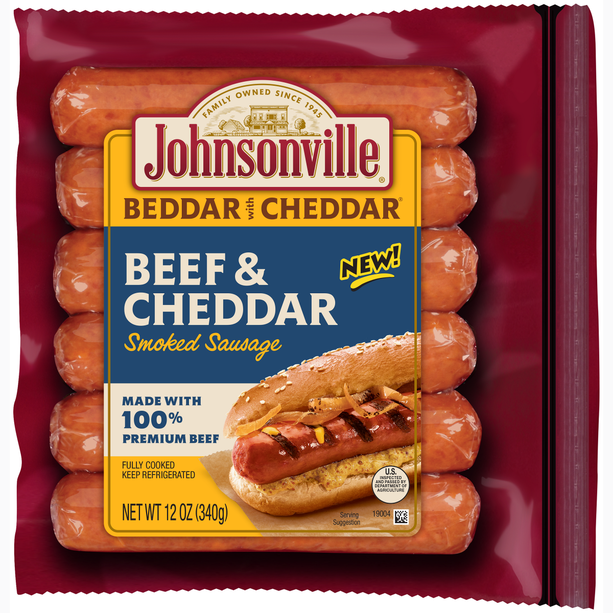 slide 1 of 1, Johnsonville Beef Cheddar Bratwurst, 12 oz., 12 oz