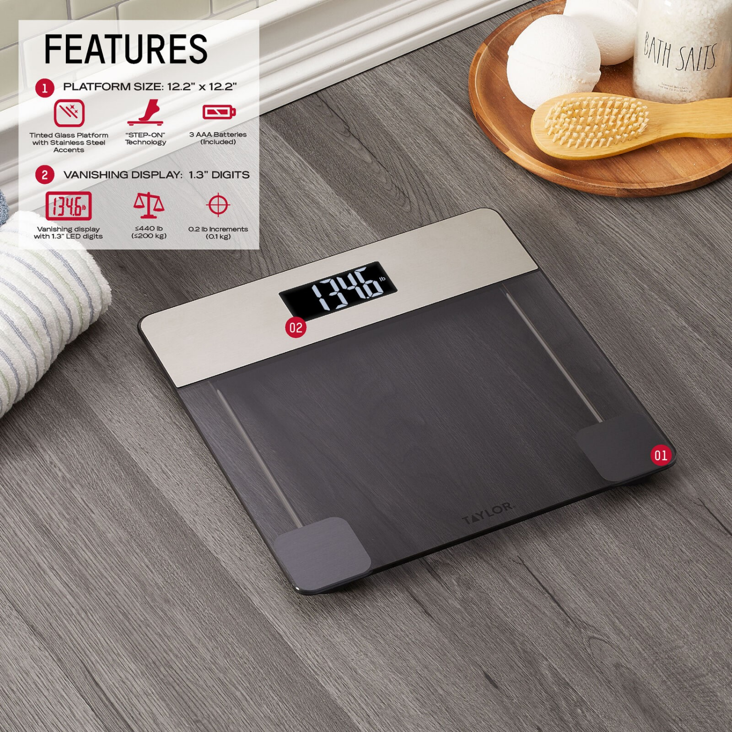 slide 2 of 2, Taylor Digital Tinted Glass Stainless Steel Scale, 1 ct