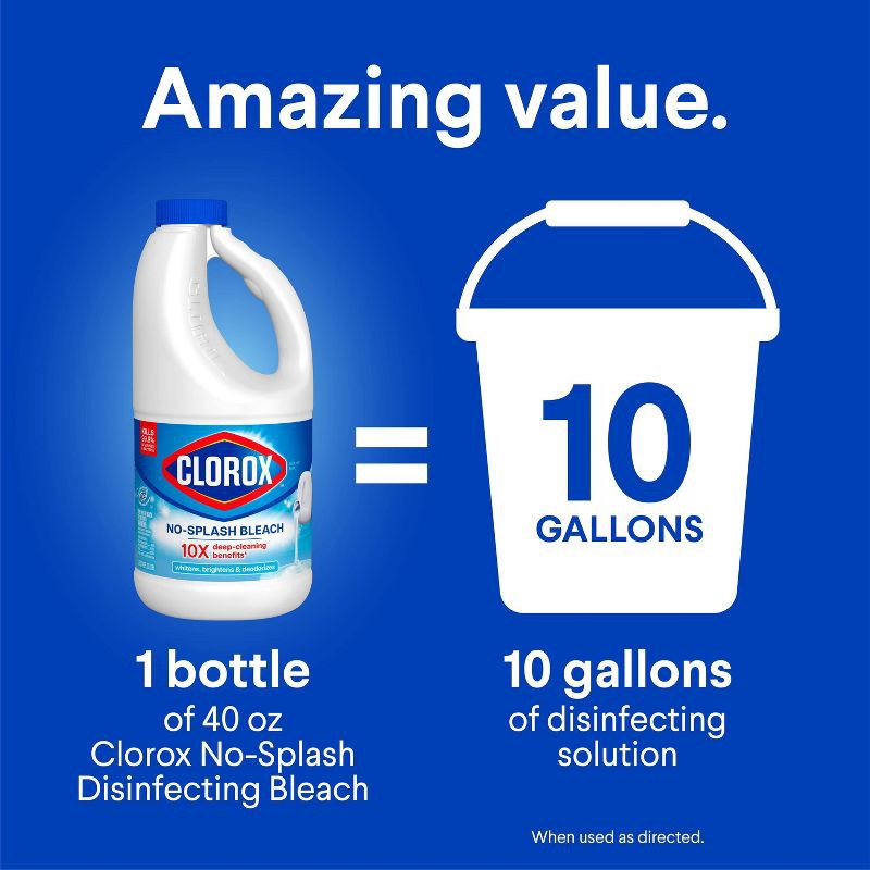 slide 7 of 8, Clorox Unscented No-Splash Liquid Bleach - 40 fl oz, 40 fl oz