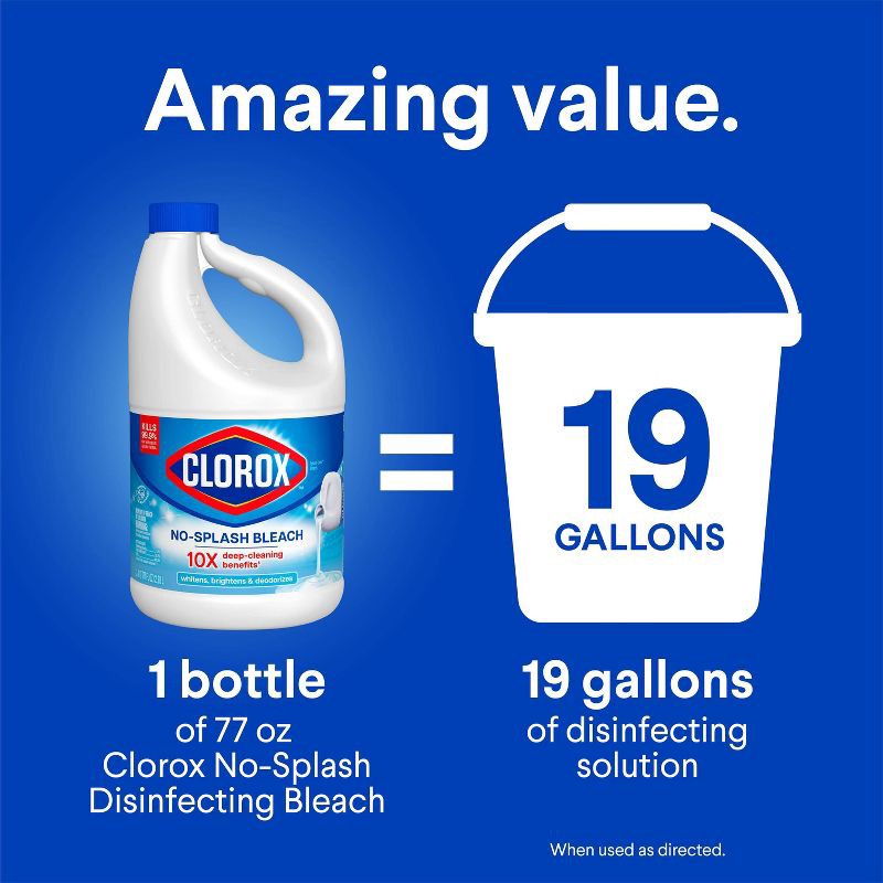 slide 9 of 15, Clorox Splash-Less Liquid Bleach - Regular - 77oz, 77 oz