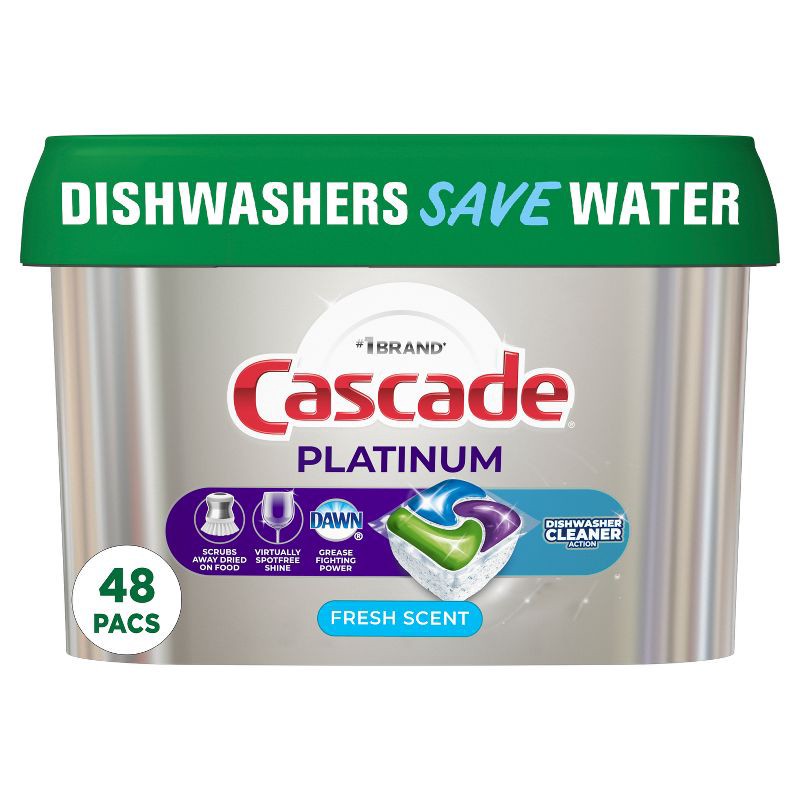 slide 1 of 13, Cascade Fresh Scent Platinum Dishwasher Detergent ActionPacs + Cleaner Pods - 48ct, 48 ct