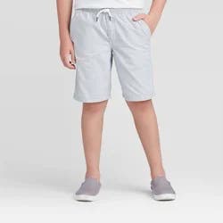 Boys' Playwear 'At the Knee' Pull-On Shorts - Cat & Jack™ Light Gray S: Cotton Twill, Mid Rise, Side & Patch Pockets