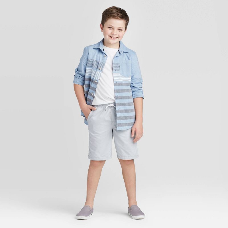 slide 3 of 3, Boys' Playwear 'At the Knee' Pull-On Shorts - Cat & Jack™ Light Gray L: Cotton Twill, Side Pocket, 1 ct
