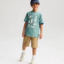 Boys' Playwear 'At the Knee' Pull-On Shorts - Cat & Jack™ Dark Khaki S: Cotton Twill, Side & Patch Pockets, Drawstring Waist
