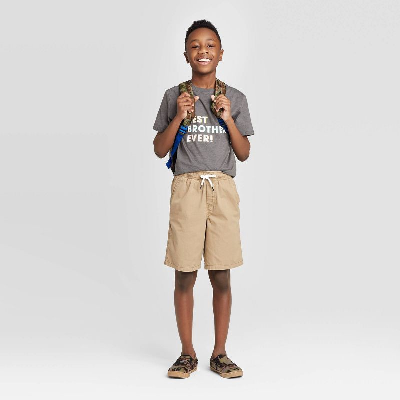 slide 3 of 3, Boys' Playwear 'At the Knee' Pull-On Shorts - Cat & Jack™ Dark Khaki M: Cotton Twill, Drawstring Waist, 1 ct