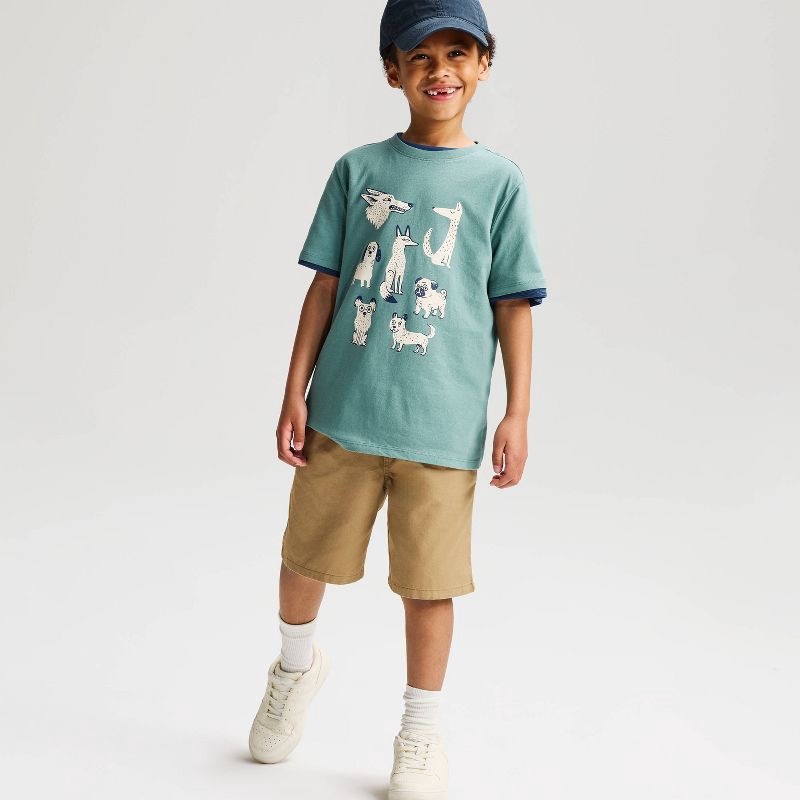 slide 1 of 4, Boys' Playwear 'At the Knee' Pull-On Shorts - Cat & Jack™ Dark Khaki M: Cotton Twill, Drawstring Waist, 1 ct