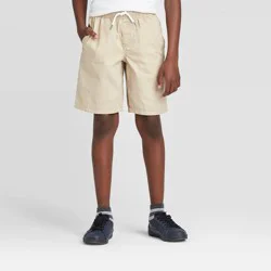 Boys' Playwear 'At the Knee' Pull-On Shorts - Cat & Jack™ Light Khaki M: Cotton Twill, Side & Patch Pockets