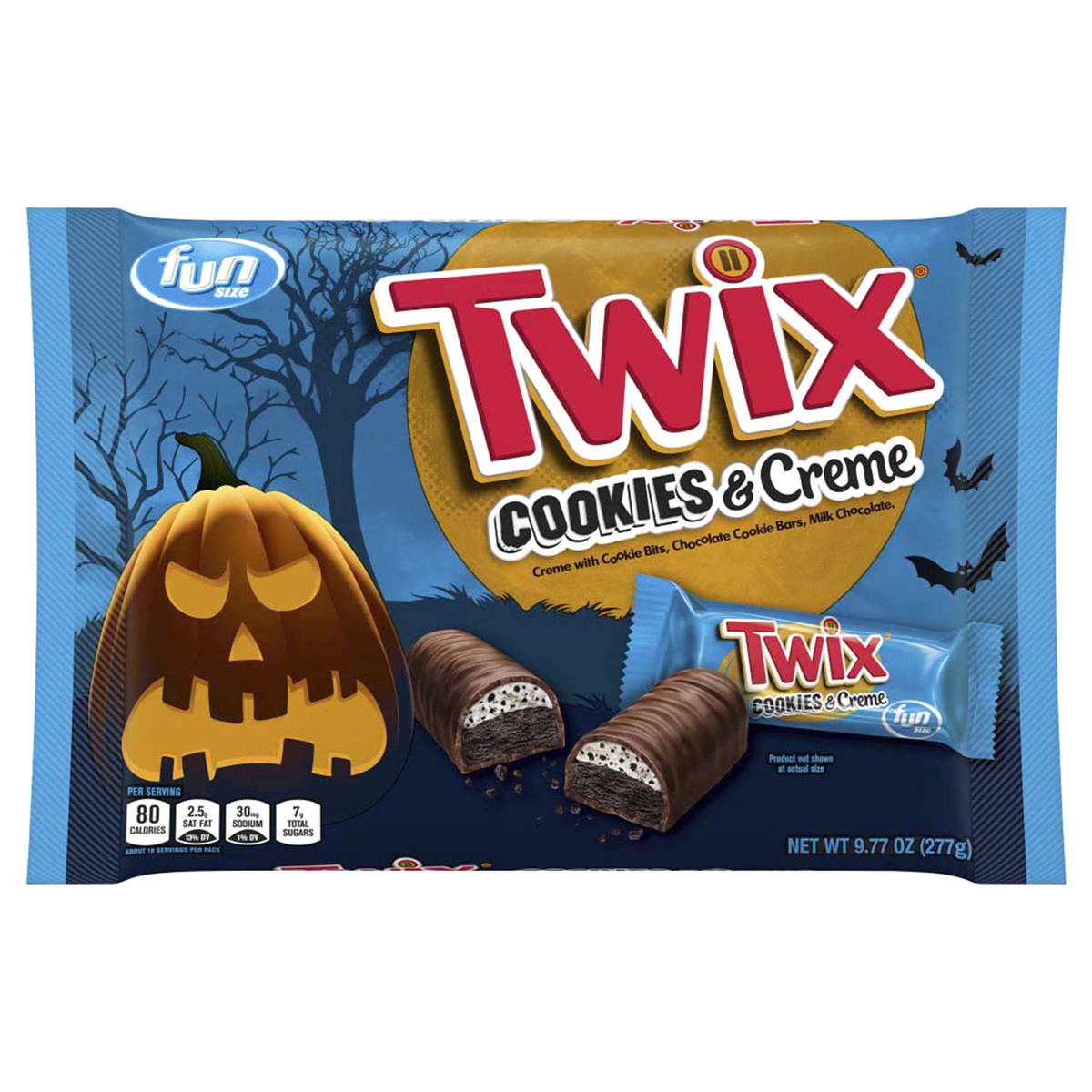 slide 1 of 1, TWIX Halloween Fun Size Cookies & Creme Chocolate Cookie Bar, 9.77 oz