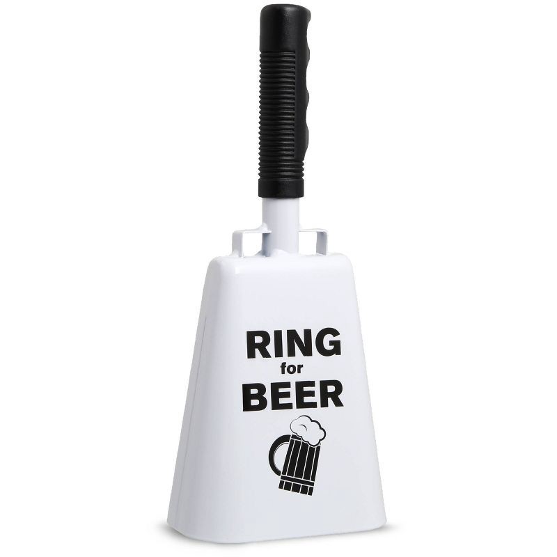slide 1 of 4, Father's Day 'Ring for Beer' Cowbell with Sentiment: Hammer + Axe Funny Noisemaker Beer Gift, White, All Ages, 1 ct