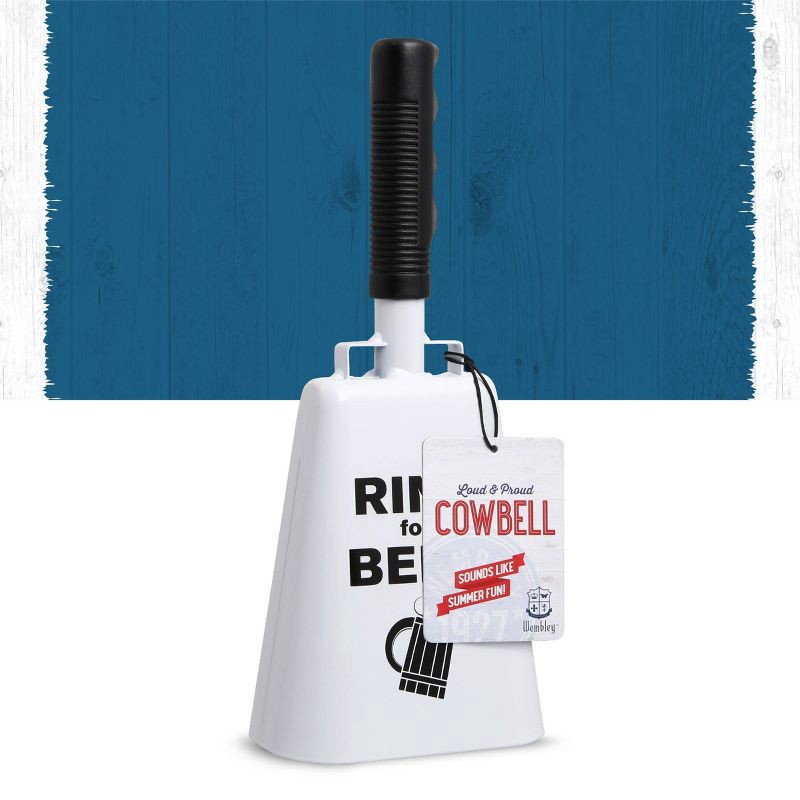 slide 4 of 4, Father's Day 'Ring for Beer' Cowbell with Sentiment: Hammer + Axe Funny Noisemaker Beer Gift, White, All Ages, 1 ct