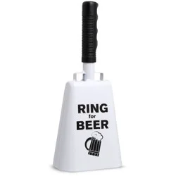 Father's Day 'Ring for Beer' Cowbell with Sentiment: Hammer + Axe Funny Noisemaker Beer Gift, White, All Ages