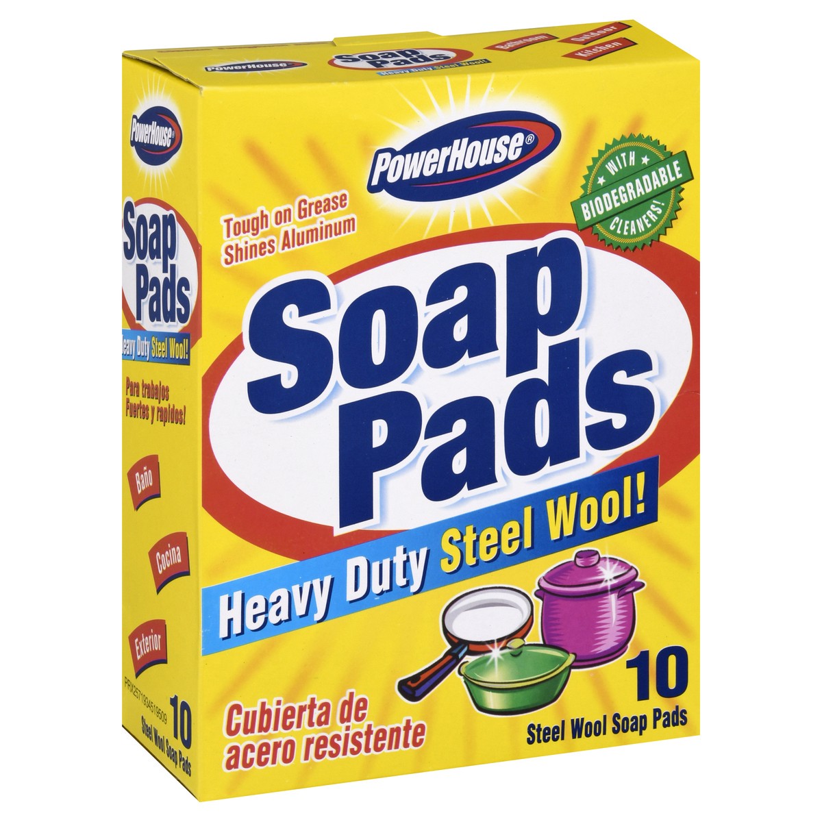 slide 2 of 9, PowerHouse Power House Steel Wool Soap Pads, 10 ct